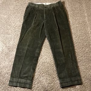 Green corduroy pants.